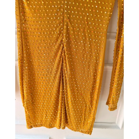 PrettyLittleThing Naomi Campbell Chartreuse Yellow Embellished Dress Size 6 Y2K - Picture 10 of 11